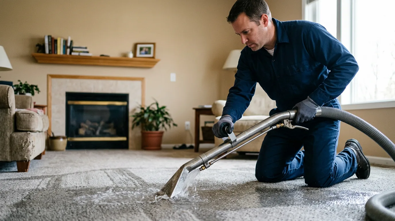 Water damage restoration technician working near San Joaquin, CA